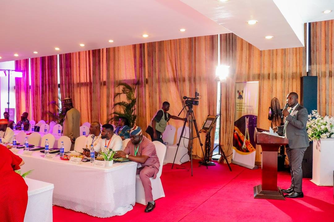 Abayomi hosting in a conference hall